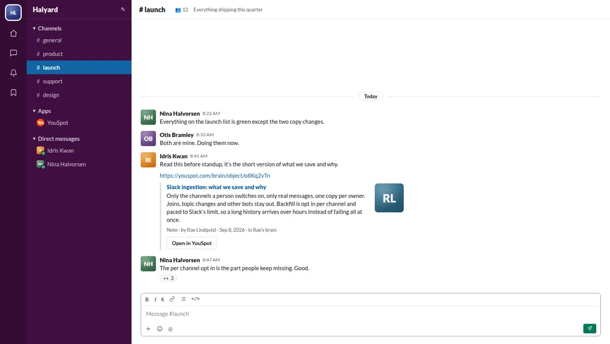 A youspot.com link in Slack expanded into a preview card